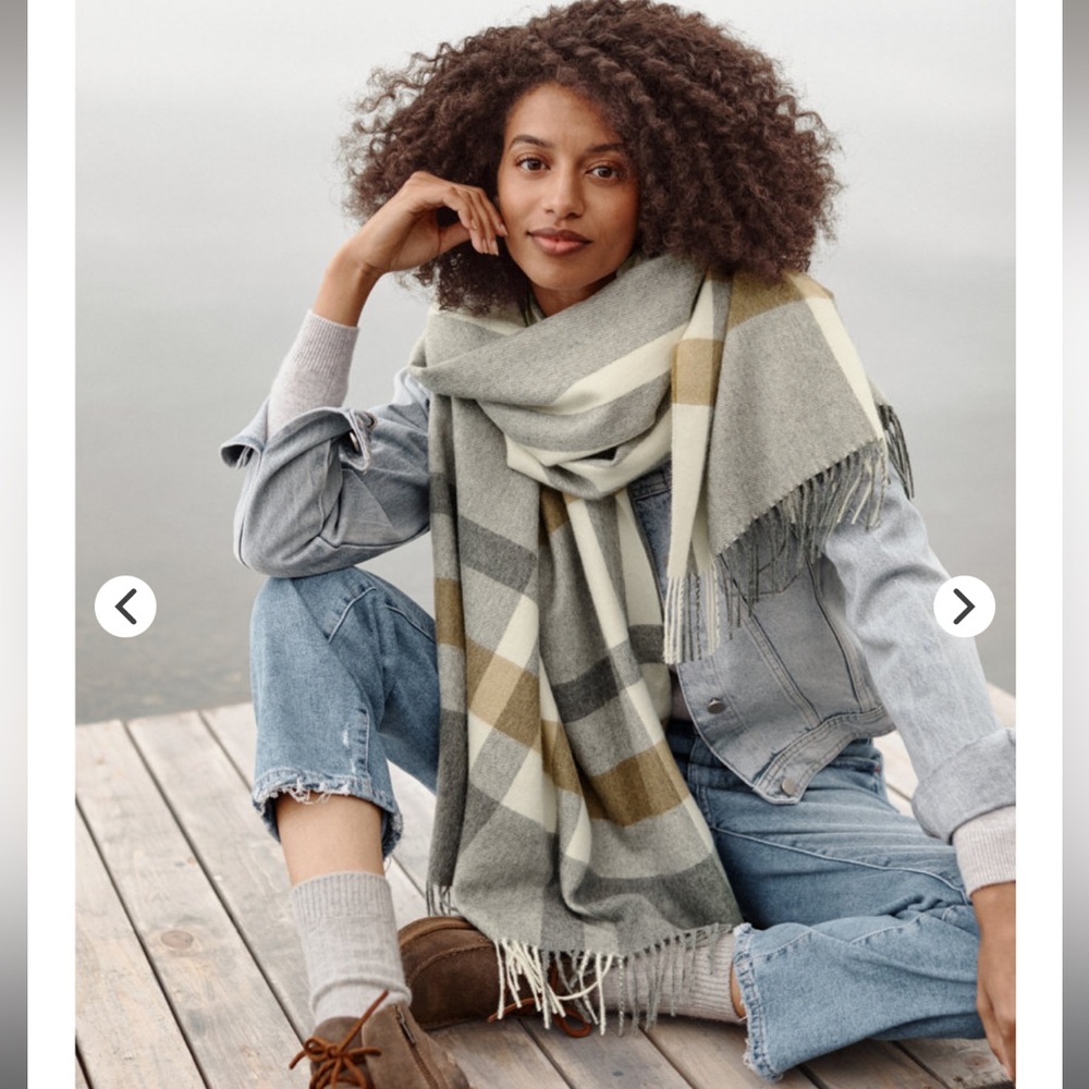 Garnet Hill Alpaca Blanket Wrap, in mixed neutral/plaid